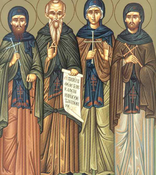 Οι Όσιος Ξενοφών μετά της συμβίου του Μαρίας και των τέκνων Αρκαδίου και Ιωάννη